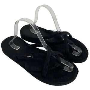 Teva Olawahu women 9 Black Mix Slip on Flip Flop strappy Sandals Shoes 6840